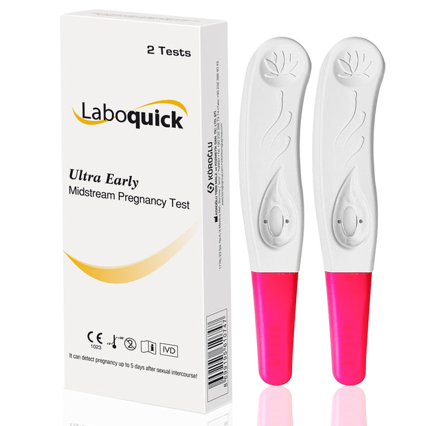 Laboquick 2 Test Pack Early Detection Pregnancy Test 10miu  - easy at home pregnancy test & cheap pregnancy test for a 6 Days Early Pregnancy Test.