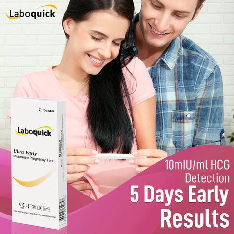 Laboquick 2 Test Pack Early Detection Pregnancy Test 10miu  - easy at home pregnancy test & cheap pregnancy test for a 6 Days Early Pregnancy Test.