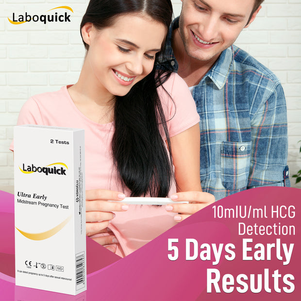 Laboquick 2 Test Pack Early Detection Pregnancy Test 10miu  - easy at home pregnancy test & cheap pregnancy test for a 6 Days Early Pregnancy Test.