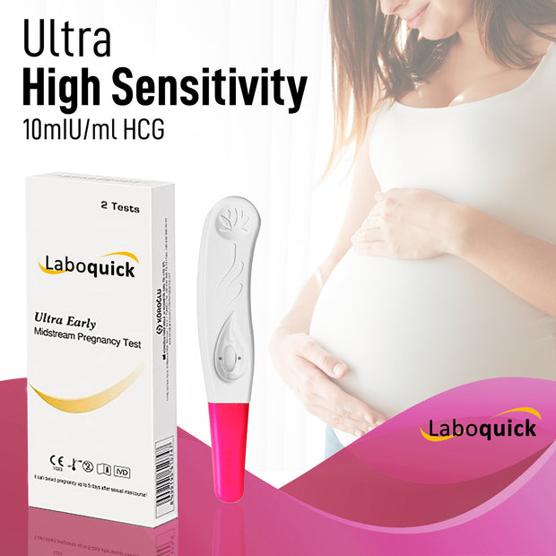 Laboquick 2 Test Pack Early Detection Pregnancy Test 10miu  - easy at home pregnancy test & cheap pregnancy test for a 6 Days Early Pregnancy Test.