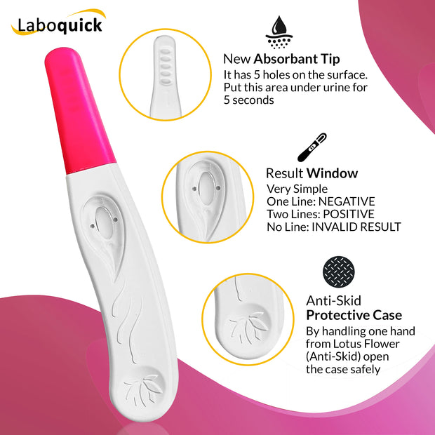 Laboquick 2 Test Pack Early Detection Pregnancy Test 10miu  - easy at home pregnancy test & cheap pregnancy test for a 6 Days Early Pregnancy Test.