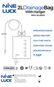 Catheter bladder bag- incontinence bags 2000ml capacity sterile with hanger and easy drain tap