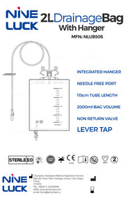 Catheter drainage bag - nephrostomy bag sterile with hanger and easy drain tap