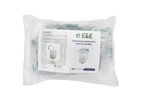 ECOBLUE Economic Urine Drainage Bag - 2000ml Catheter Night Bag - Urine Bag Integrated Bag Hanger - Non Sterile Drainage Bag - 10pcs. Pack