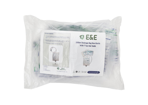 ECOBLUE Economic Urine Drainage Bag - 2000ml Catheter Night Bag - Urine Bag Integrated Bag Hanger - Non Sterile Drainage Bag - 10pcs. Pack