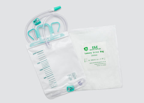 NINE LUCK 2000ml Urinary Catheter Bag Integrated Hanger with Robert Clip Drainage - LUX -