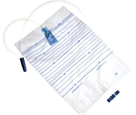 ECOBLUE Economic Urine Drainage Bag - 2000ml Catheter Night Bag - Urine Bag Integrated Bag Hanger - Non Sterile Drainage Bag - 10pcs. Pack