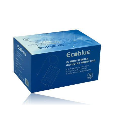 ECOBLUE Economic Urine Drainage Bag - 2000ml Catheter Night Bag - Urine Bag Integrated Bag Hanger - Non Sterile Drainage Bag - 10pcs. Pack