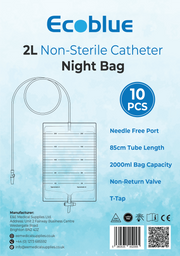 ECOBLUE Economic Urine Drainage Bag - 2000ml Catheter Night Bag - Urine Bag Integrated Bag Hanger - Non Sterile Drainage Bag - 10pcs. Pack