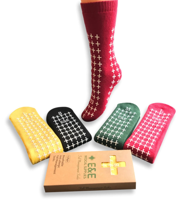 E&E Fall Management Socks - Non Slip Medical Socks- Hospital Socks