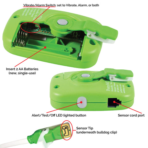 Wet Stop 3+ Bedwetting Alarm GREEN-6 Alarms & Vibration, Enuresis Alarm, PottyMD