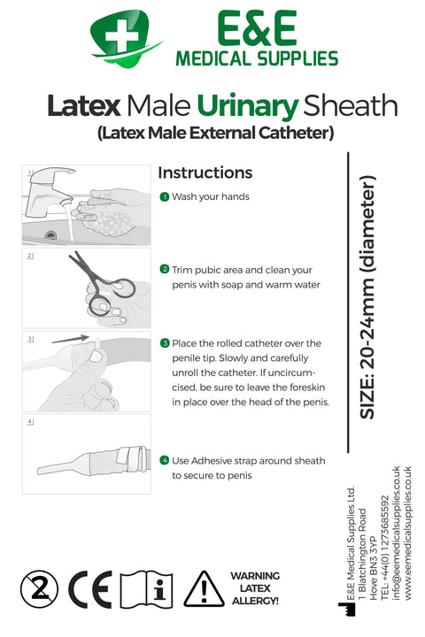 Latex Male External Catheters - URINARY SHEATHS - CONDOM CATHETERS - Various sizes